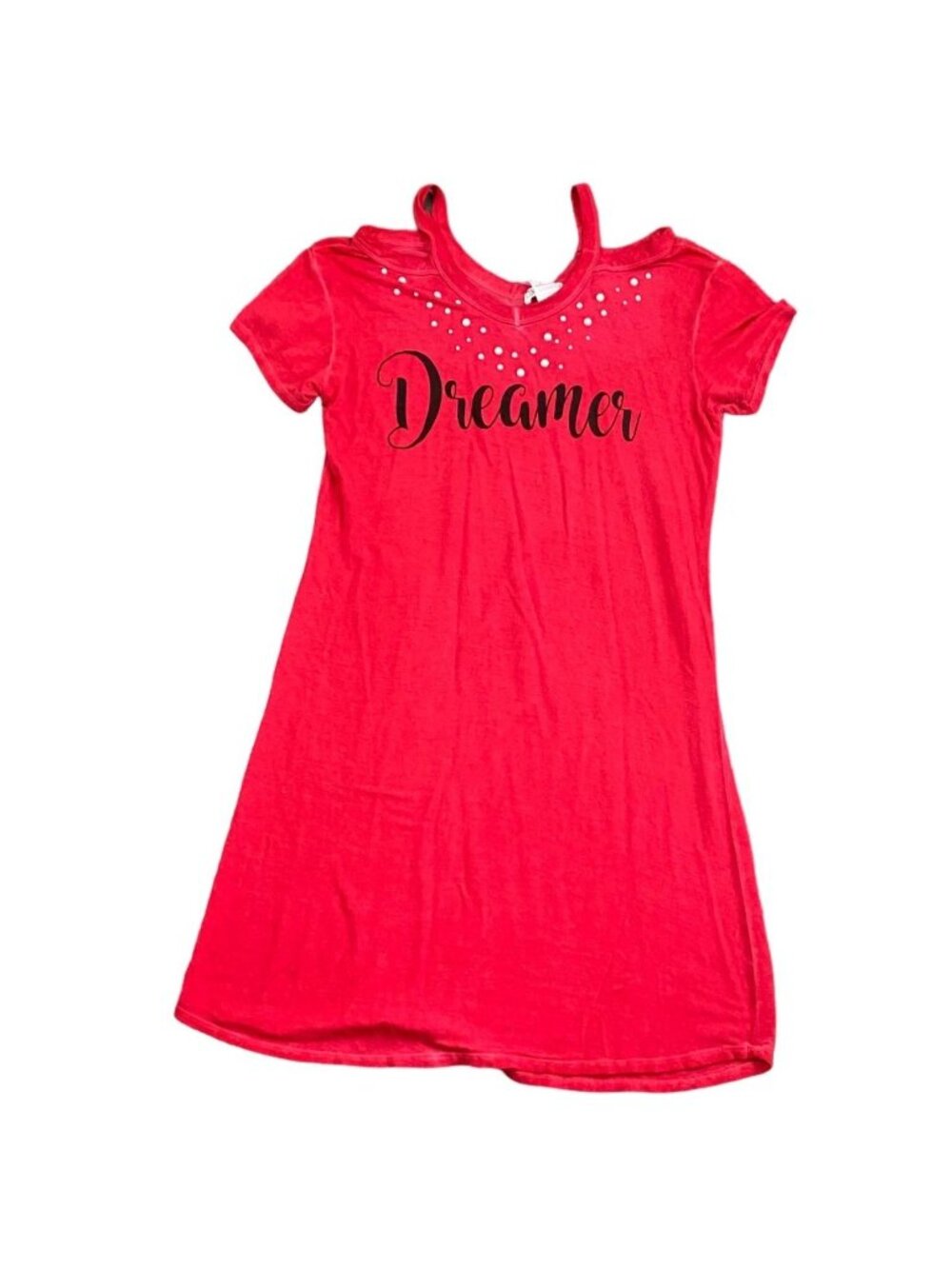 Kandy Kiss Girls Short Sleeve Cold Shoulder T-Shirt Dress-Red-Size Large-NWT